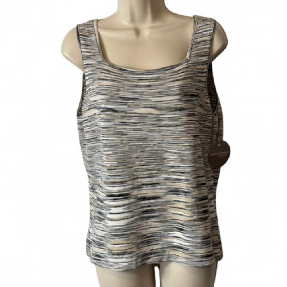 Vintage 90s Valerie Stevens Neutral Stripe Sleeveless Knit Top, Women's Size L